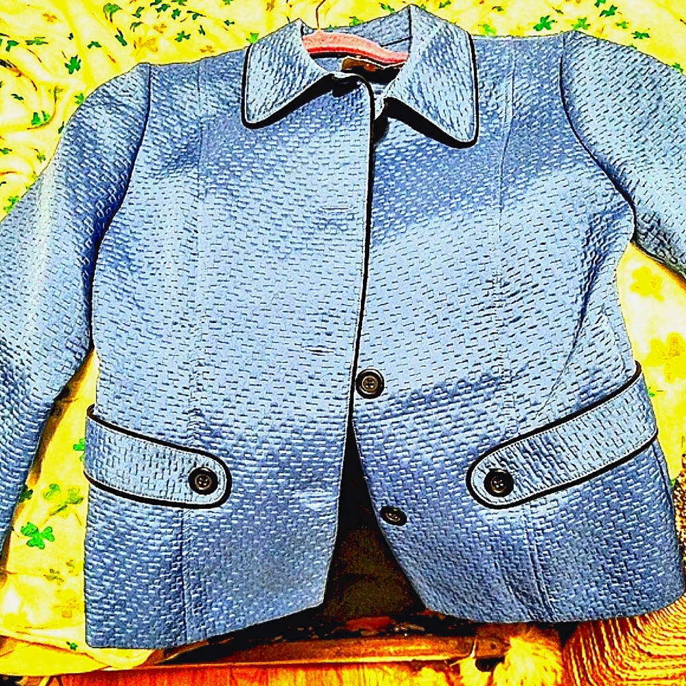 Blue Quilt Puff Pantsuit with Black Pants 2 Pc 6p By Courtenay New W/ Tags
